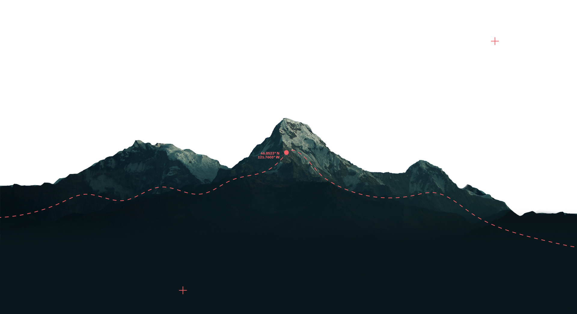 Mountain range with dashed line path