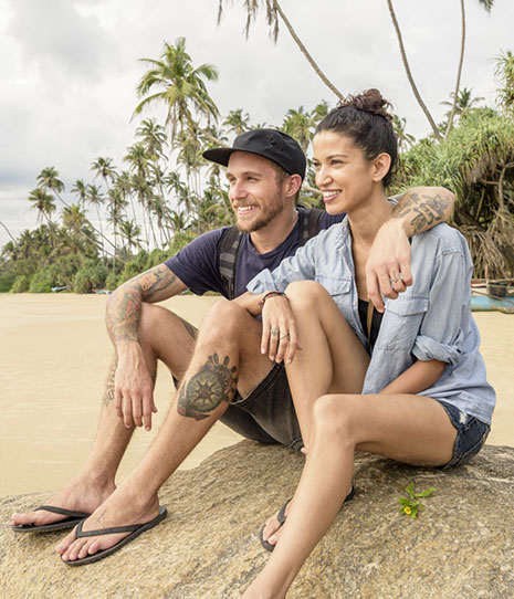 Couple sitting on sand